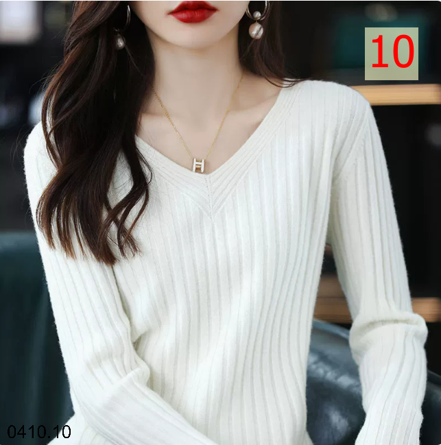 26HA0410.10 - ÁO LEN CỔ V CHO NỮ