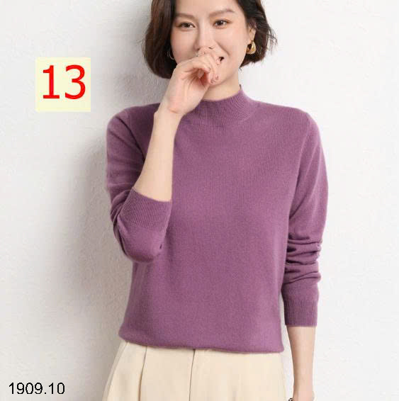 26HA1909.10 - ÁO LEN NỮ CỔ 3P TRƠN MÀU