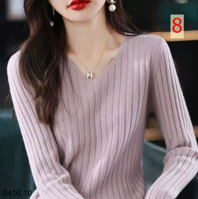 26HA0410.10 - ÁO LEN CỔ V CHO NỮ
