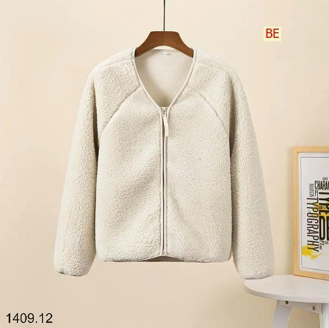 26HA1409.12 - ÁO KHOÁC LÔNG CỪU CỔ V KÉO KHÓA NỮ