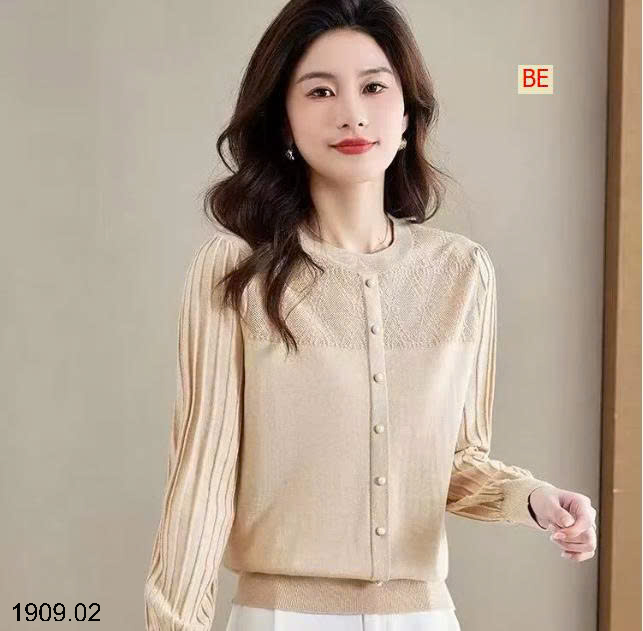 26HA1909.02 - ÁO DỆT KIM TAY PHỒNG XẾP LY