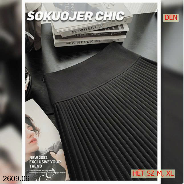 26HA2609.06 - CHÂN VÁY XẾP LY MIDI DÁNG CHỮ A CẠP CAO