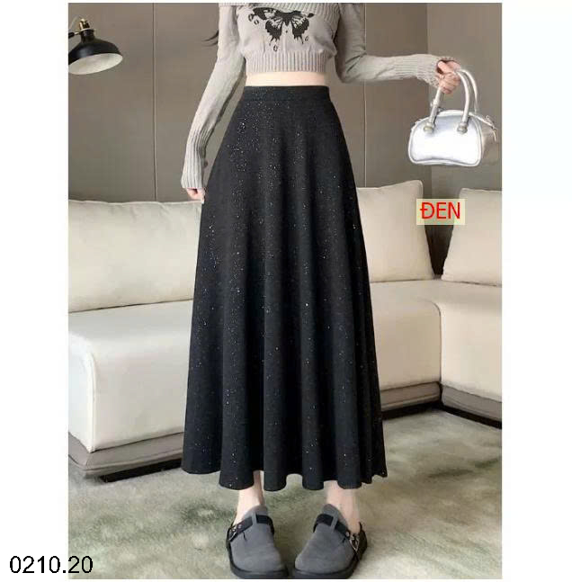 26HA0210.20 - CHÂN VÁY XÒE CHỮ A SEQUINS DÁNG DÀI