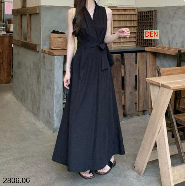 26HA2806.06 - ĐẦM DÀI KO TAY CỔ V