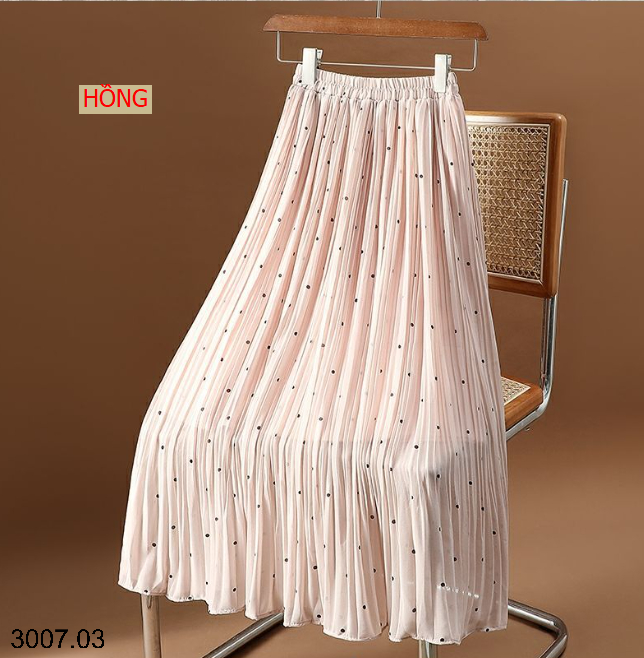 26HA3007.03 - CHÂN VÁY MIDI XẾP LY CHIFFON CHẤM BI