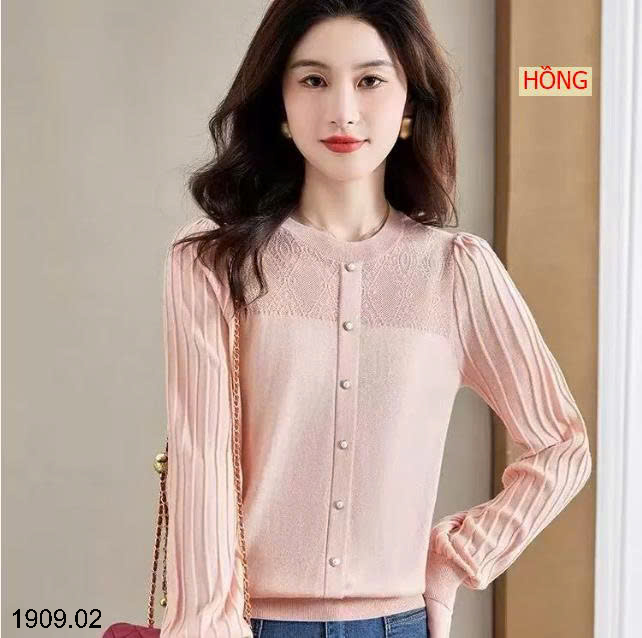26HA1909.02 - ÁO DỆT KIM TAY PHỒNG XẾP LY