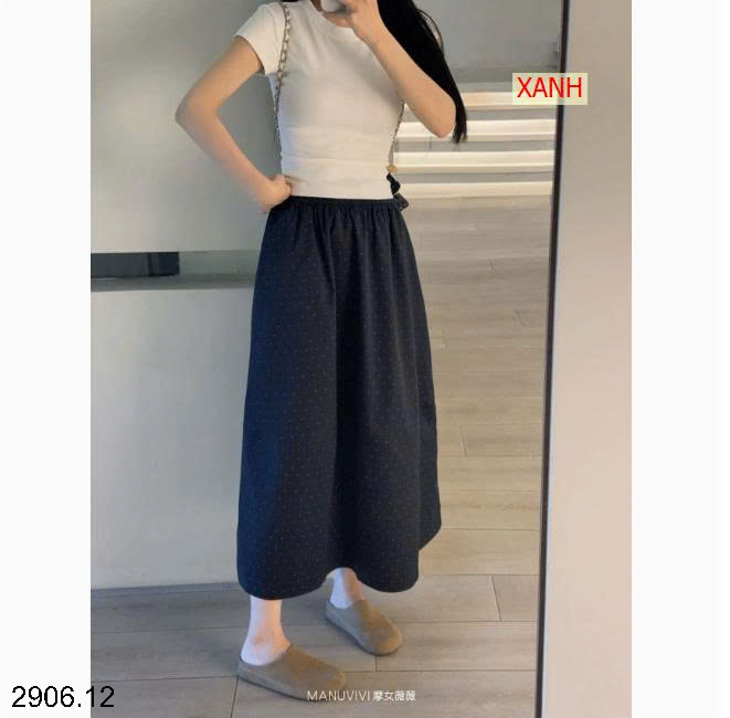 26HA2906.12 - CHÂN VÁY MIDI CHẤM BI MANUVIVI