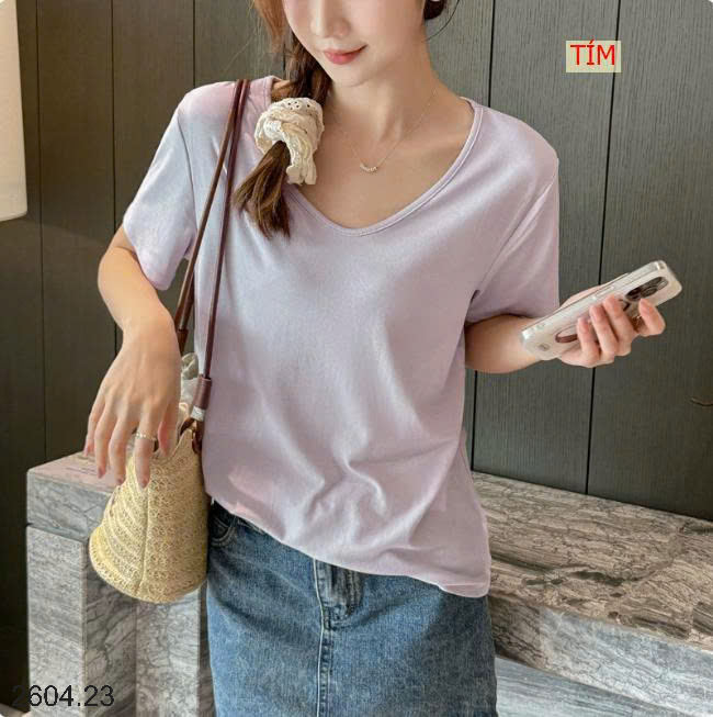 26HA2604.23 - ÁO THUN CỔ V NỮ