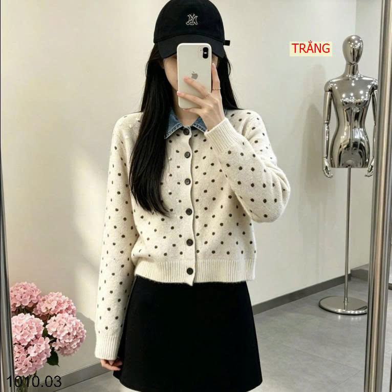 26HA1010.03 - ÁO CARDIGAN LEN CỔ SƠ MI JEANS