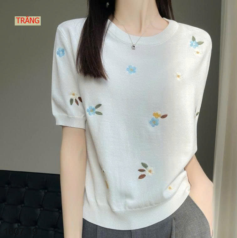 26HA1607.19 - ÁO LEN CỔ TRÒN MONGTEGHI THÊU HOA