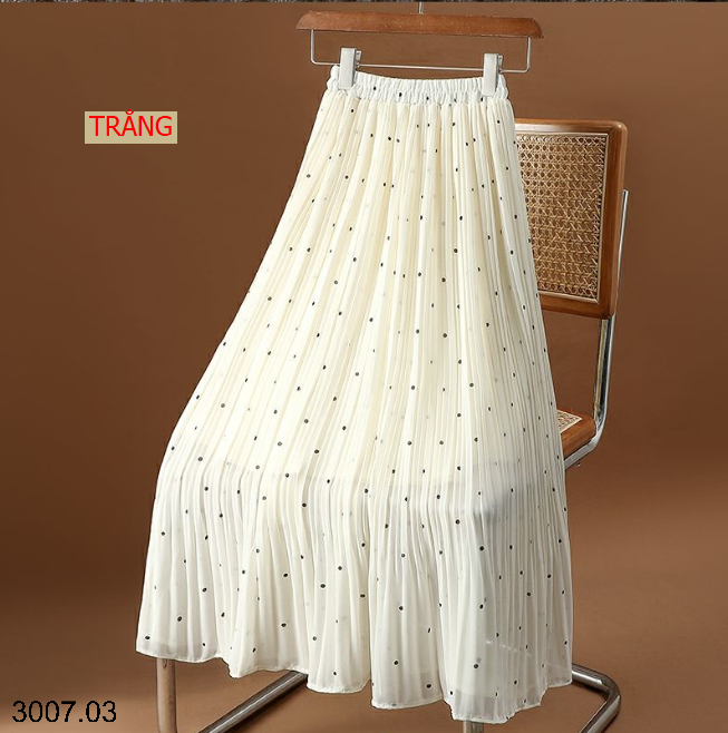 26HA3007.03 - CHÂN VÁY MIDI XẾP LY CHIFFON CHẤM BI