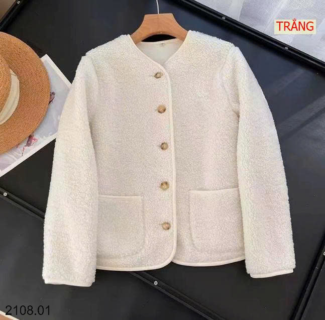 26HA2108.01 - ÁO KHOÁC LÔNG CỪU CỔ TRÒN TÚI HÔNG