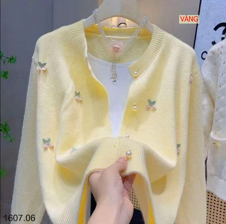26HA1607.06 - CARDIGAN LEN CÚC NGỌC THÊU HOA