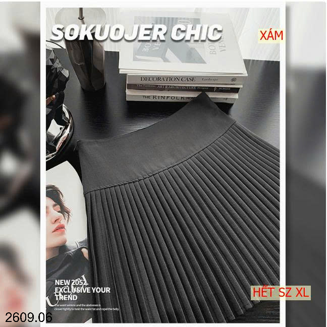 26HA2609.06 - CHÂN VÁY XẾP LY MIDI DÁNG CHỮ A CẠP CAO