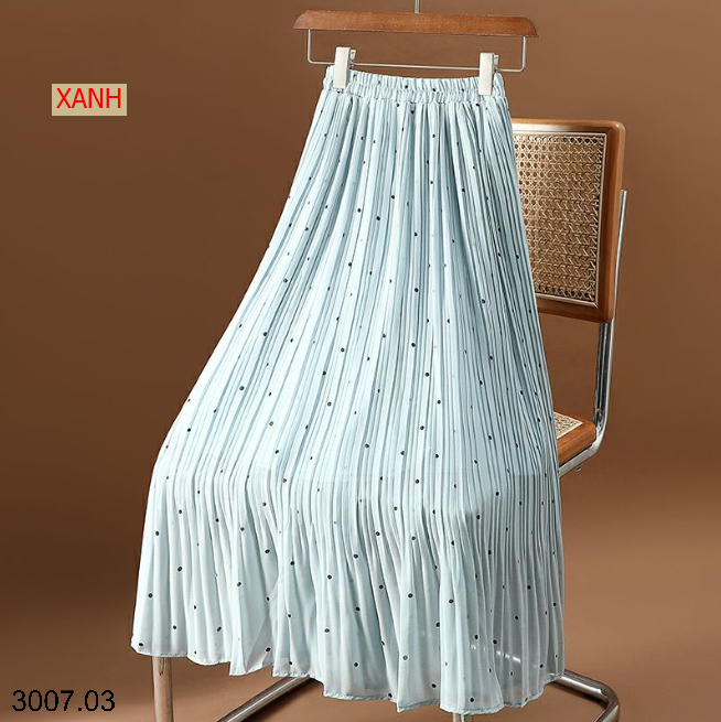 26HA3007.03 - CHÂN VÁY MIDI XẾP LY CHIFFON CHẤM BI