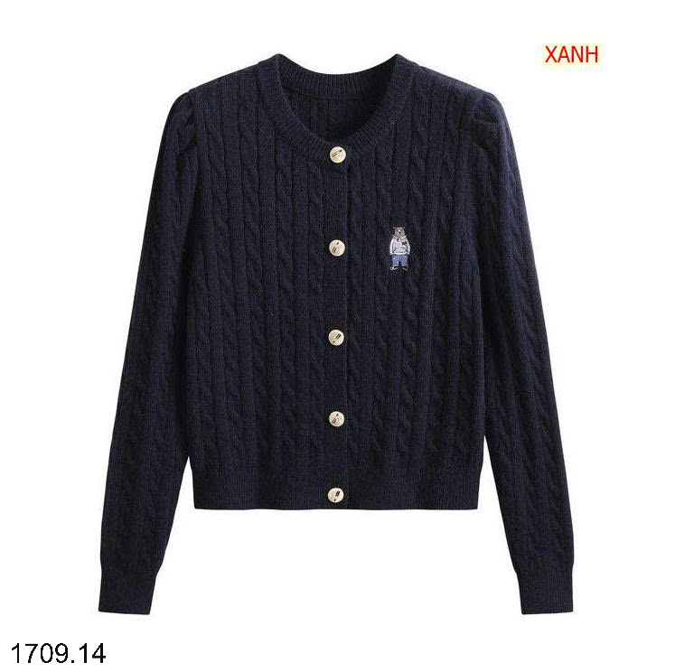 26HA1709.14 - ÁO LEN CARDIGAN VẶN THỪNG THÊU HÌNH GẤU