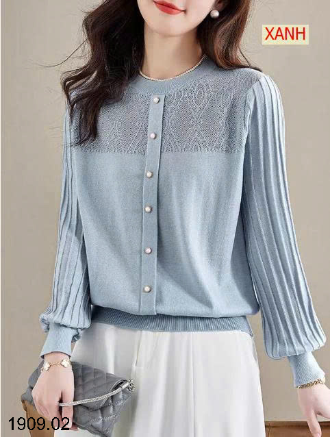 26HA1909.02 - ÁO DỆT KIM TAY PHỒNG XẾP LY