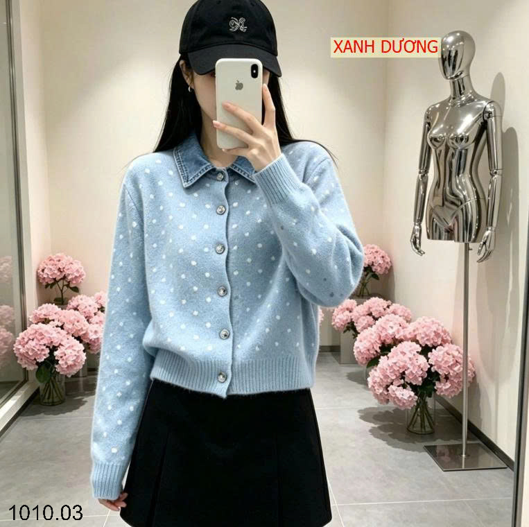 26HA1010.03 - ÁO CARDIGAN LEN CỔ SƠ MI JEANS