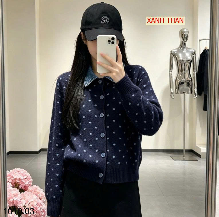 26HA1010.03 - ÁO CARDIGAN LEN CỔ SƠ MI JEANS