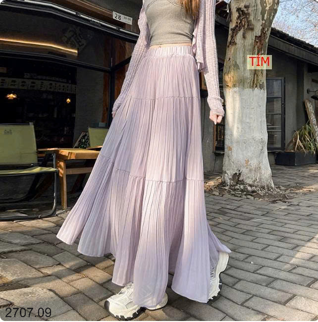 26HA2707.09 - CHÂN VÁY XÒE XẾP LY DÁNG DÀI