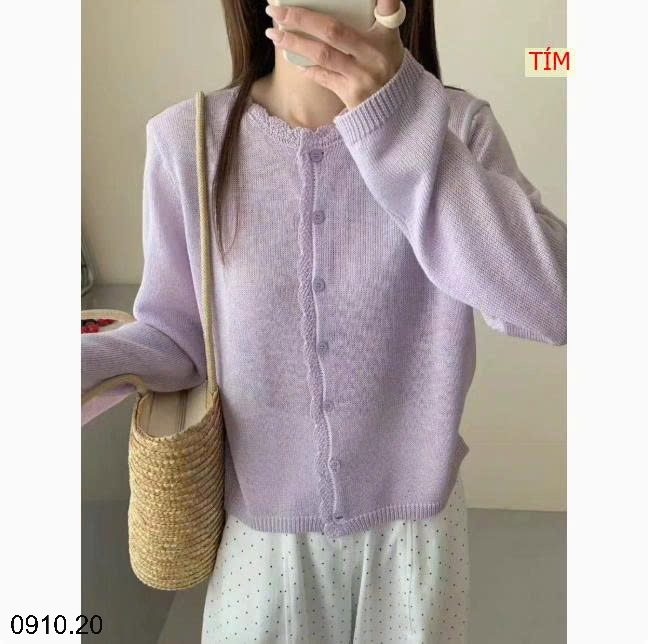 26HA0910.20 - ÁO LEN CARDIGAN MỎNG VIỀN BÈO