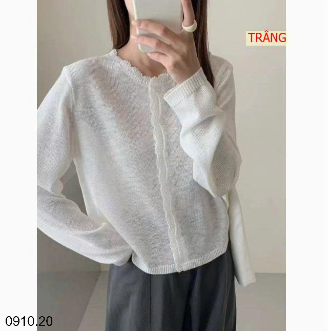 26HA0910.20 - ÁO LEN CARDIGAN MỎNG VIỀN BÈO