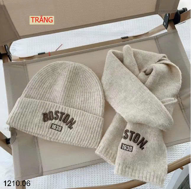 26HA1210.06 - SET KHĂN VÀ MŨ LEN BOSTON CHO BÉ