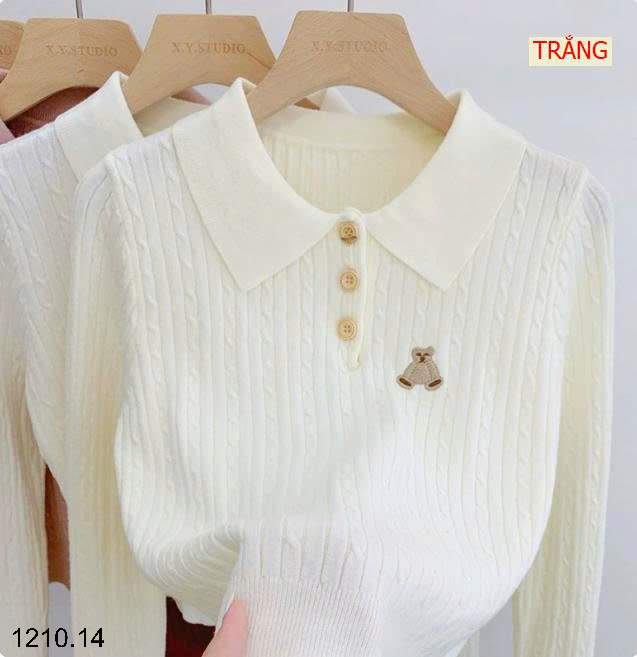 26HA1210.14 - ÁO LEN THÊU GẤU CỔ ĐỨC NỮ