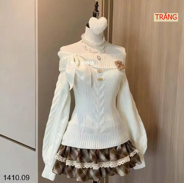 26HA1410.09 - ÁO LEN TRỄ VAI THẮT NƠ THỜI TRANG