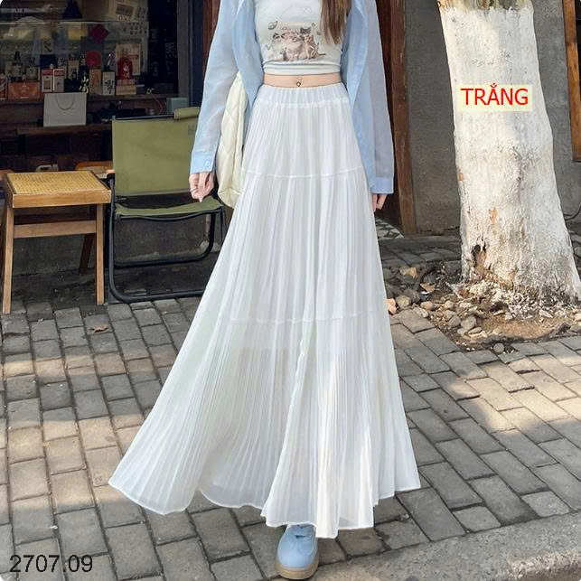 26HA2707.09 - CHÂN VÁY XÒE XẾP LY DÁNG DÀI