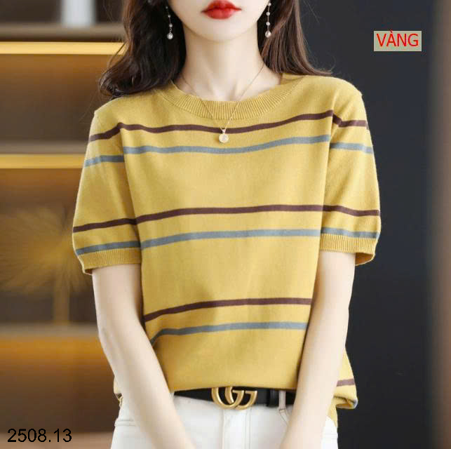 26HA2508.13 - ÁO LEN KẺ CỘC TAY MONGTEGHI NỮ