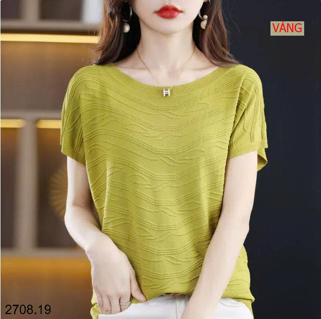 26HA2708.19 - ÁO LEN DỆT KIM CỘC TAY CHO NỮ