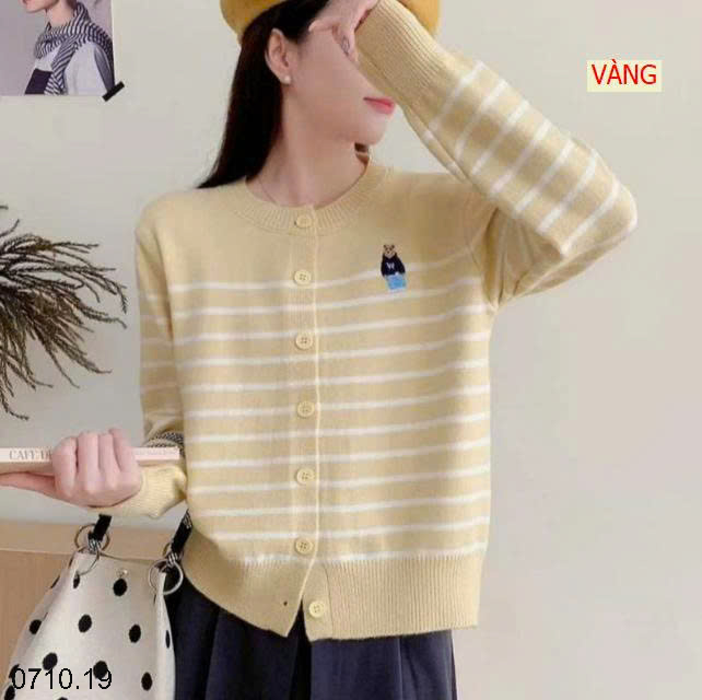26HA0710.19 - ÁO CARDIGAN KẺ THÊU GẤU CHO NỮ