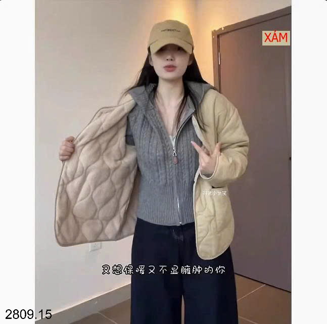 26HA2809.15 - ÁO KHOÁC LEN KÉO KHÓA MŨ TRÙM ĐẦU CHO NỮ