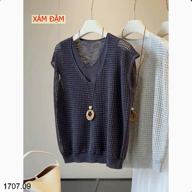 26HA1707.09 - ÁO DỆT KIM GIẢ 2 MẢNH CỔ V ANNA