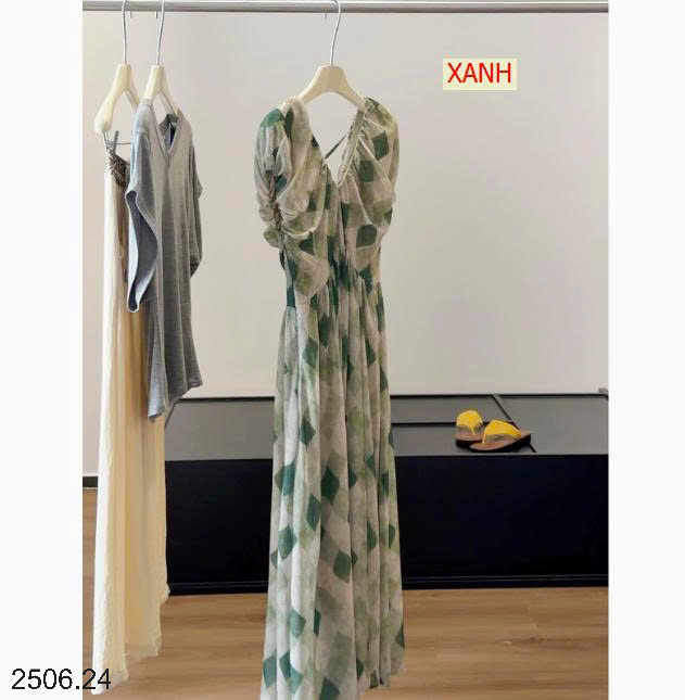 26HA2506.24 - ĐẦM CARO THẮT NƠ NHÀ ANNA