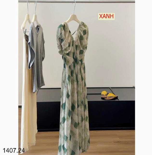 26HA1407.24 - ĐẦM CARO THẮT NƠ NHÀ ANNA