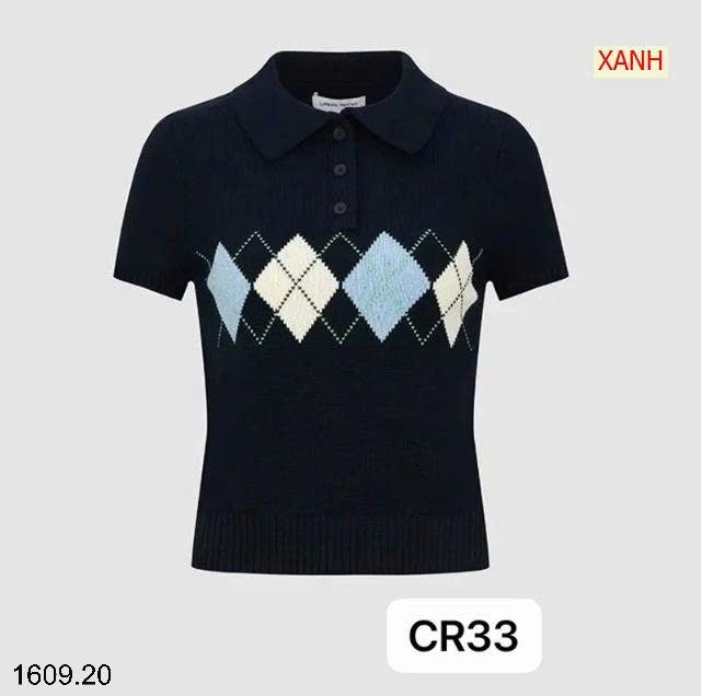 26HA1609.20 - ÁO DỆT KIM NGẮN TAY CỔ POLO HỌA TIẾT CARO