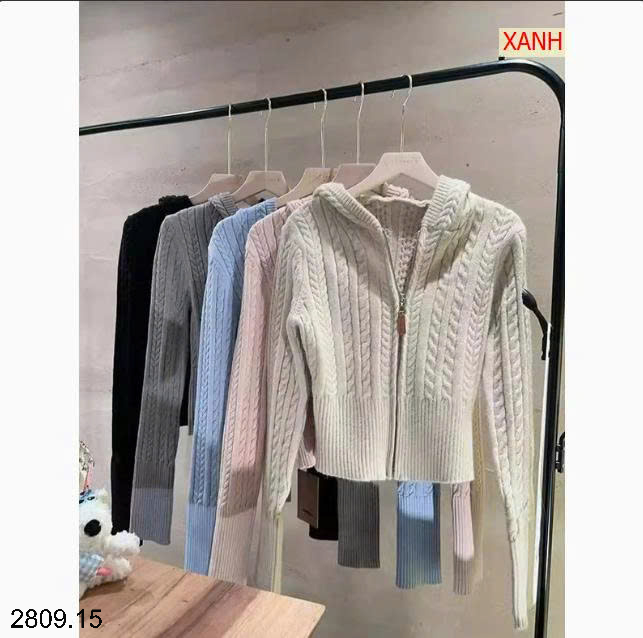 26HA2809.15 - ÁO KHOÁC LEN KÉO KHÓA MŨ TRÙM ĐẦU CHO NỮ
