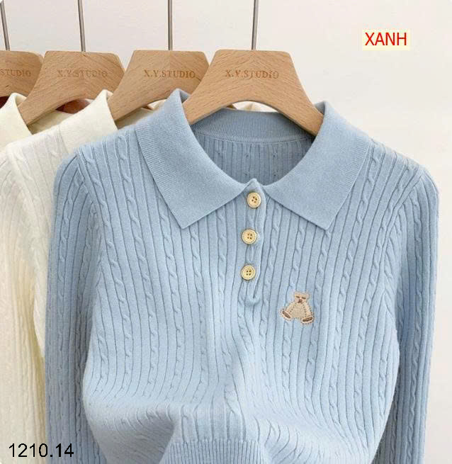26HA1210.14 - ÁO LEN THÊU GẤU CỔ ĐỨC NỮ