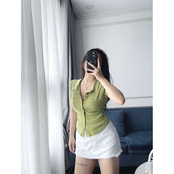 ÁO LEN TĂM NỮ CỔ TRỤ CÀI CÚC 4M - YALT2634