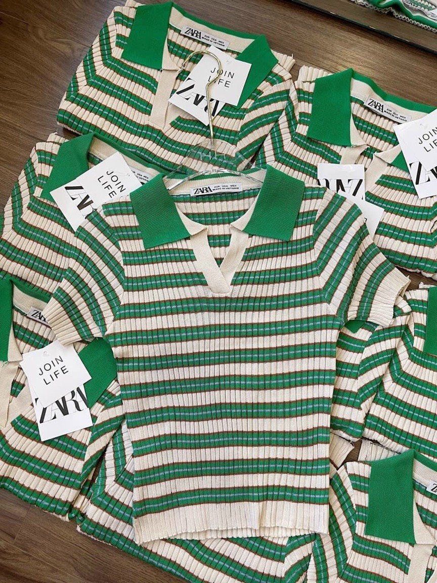 S090 - ÁO LEN MONGTOGHI POLO KẺ XANH LÁ