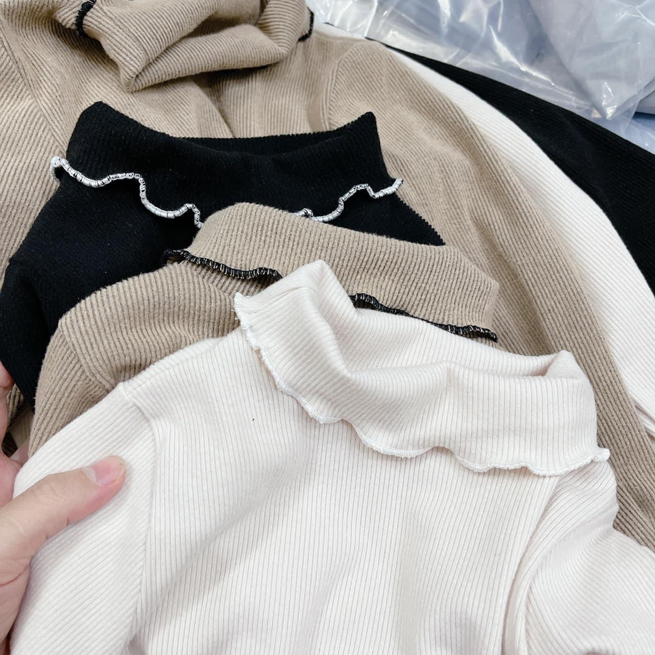 S125 - SÉT 3 ÁO NỈ TĂM NHUNG CỔ CAO VIỀN BÈO CHO BÉ