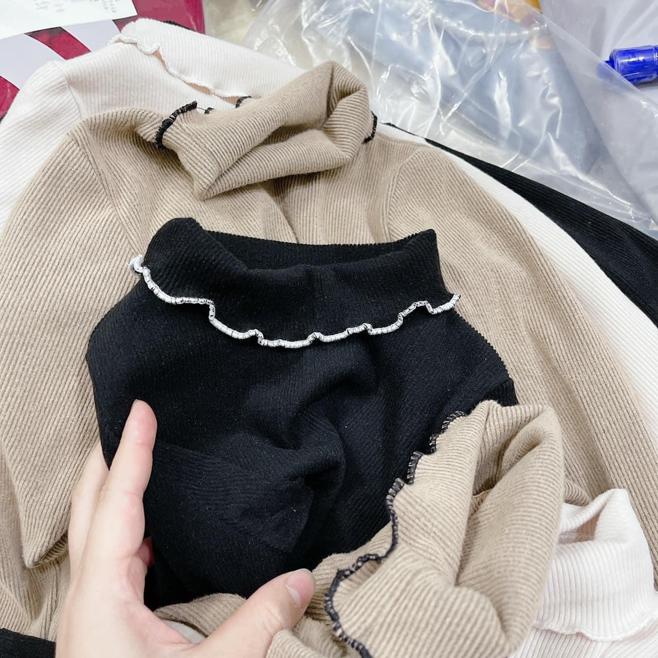 S125 - SÉT 3 ÁO NỈ TĂM NHUNG CỔ CAO VIỀN BÈO CHO BÉ