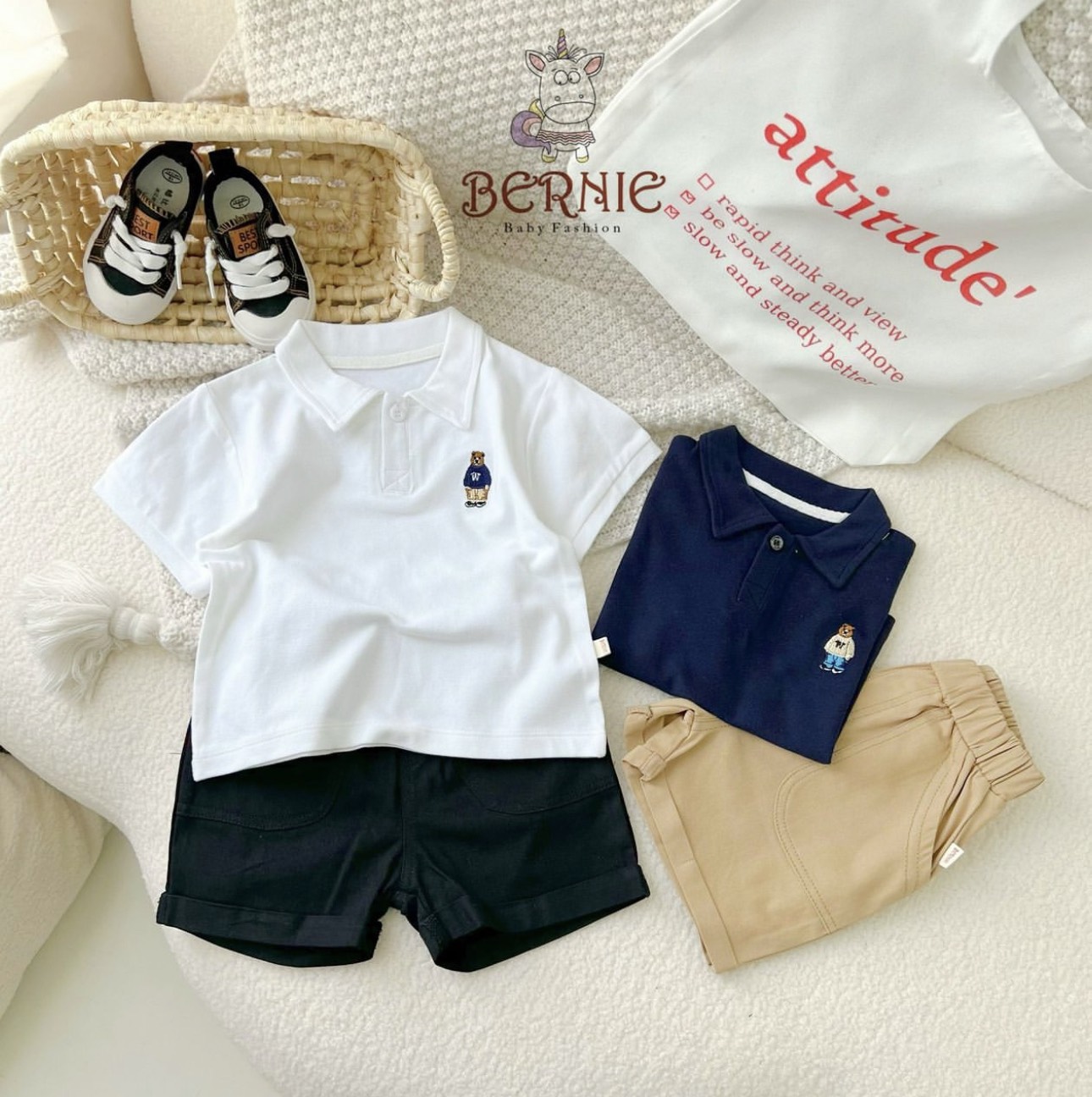 S98 - SET 2 ÁO POLO THÊU GẤU BÉ TRAI
