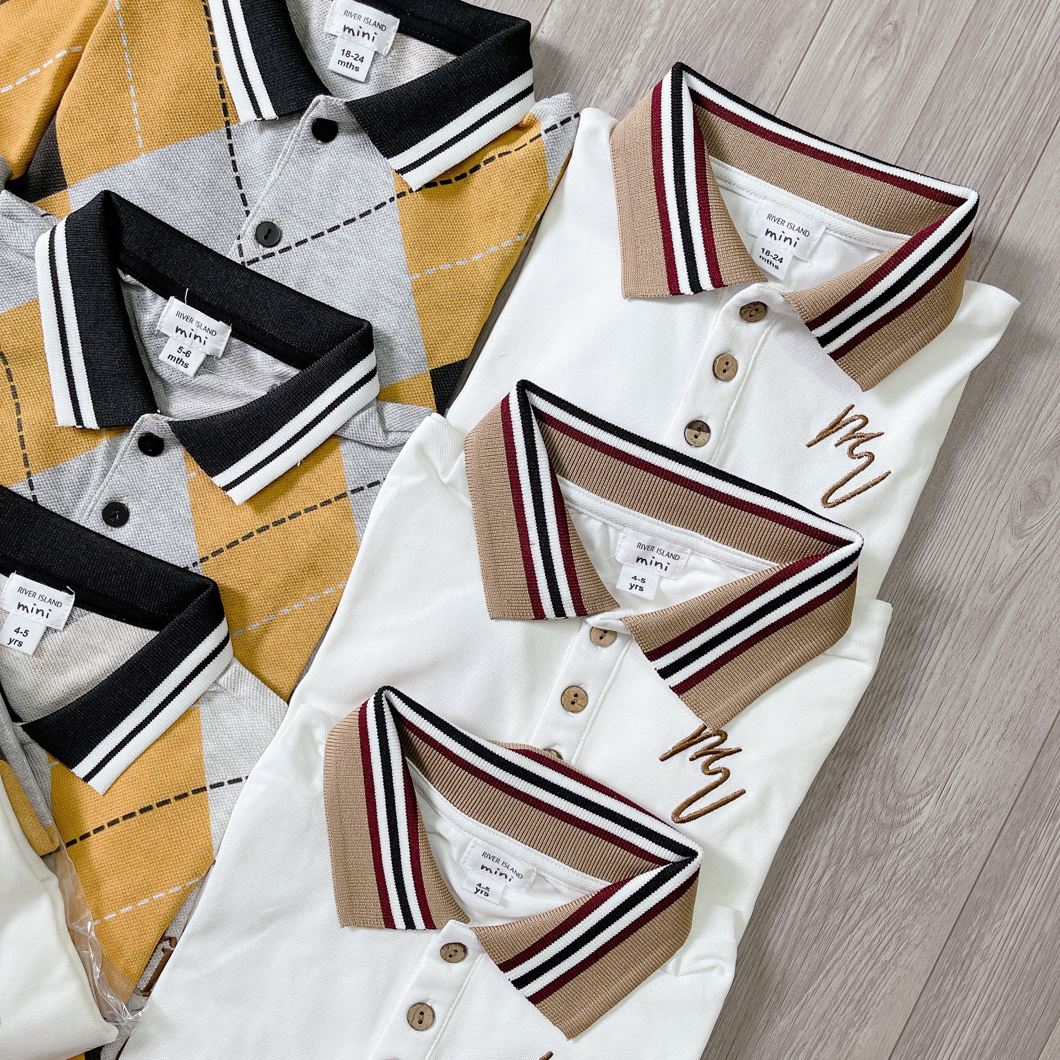 S95 - SÉT 2 ÁO POLO PHỐI MÀU GHI VÀNG - TRẮNG