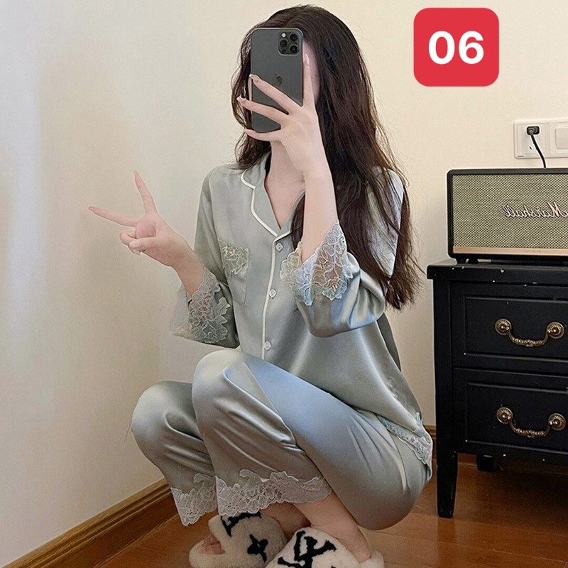 HA671 -BỘ LỤA DÀI TAY PIJAMA
