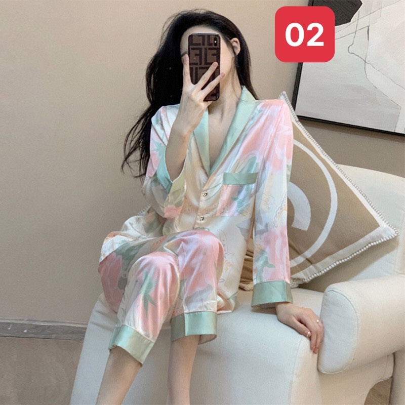 HA671 -BỘ LỤA DÀI TAY PIJAMA