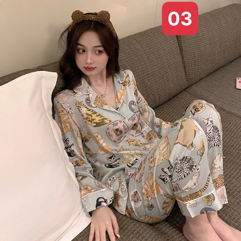 HA671 -BỘ LỤA DÀI TAY PIJAMA