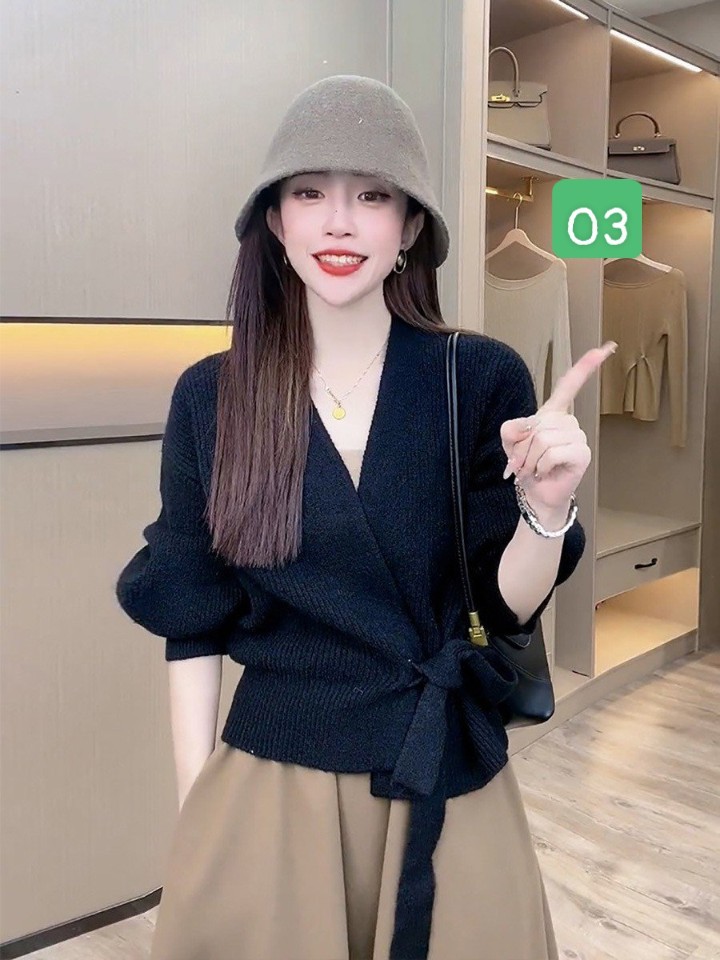 HA194 - ÁO LEN VẠT CHÉO THẮT NƠ CÁCH ĐIỆU